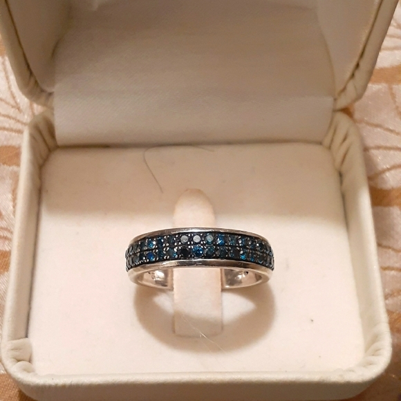 BLUE DIAMOND RING STERLING SILVER - Picture 1 of 7
